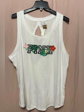 NWT VS PINK open back Tank Top! White tropical!!
